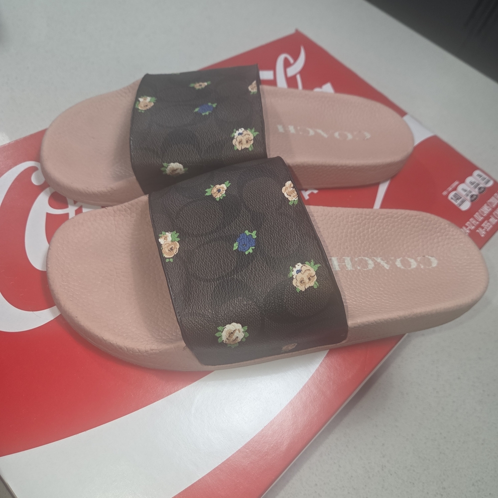 Coach Women's Floral Slide Sandals - Brown and Pink